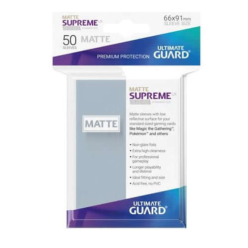 Ultimate Guard 50 - Supreme UX Sleeves Standard Size - Matte Transparent - HobbyX Store